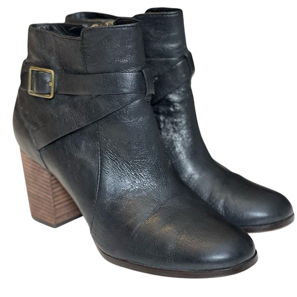Cole Haan Grand.Os Black Leather Ankle Boots Block Heel Buckle - 8.5 B